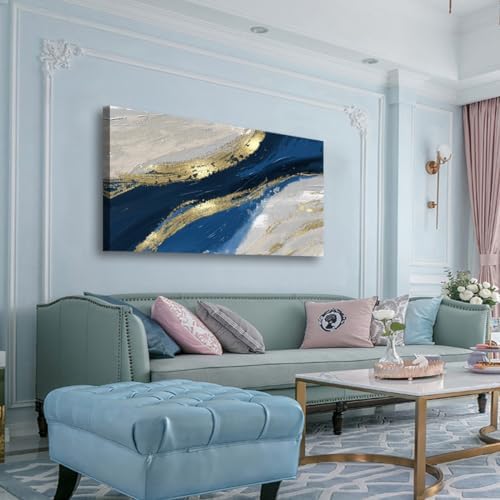 Abstract Canvas Wall Art for Living room Office Bedroom Golden Blue Wall Art - Image 6