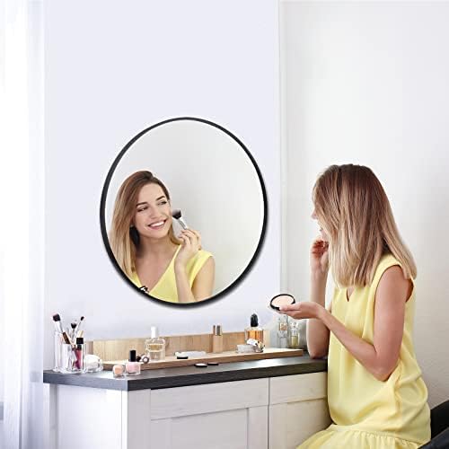 24 Inch Round Mirror, Metal Frame Wall Mirror Mounted Black Circle Mirrors - Image 6