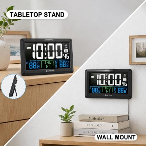 Digital Wall Alarm Clock with Large Display, Indoor/Outdoor Temp - Image 7