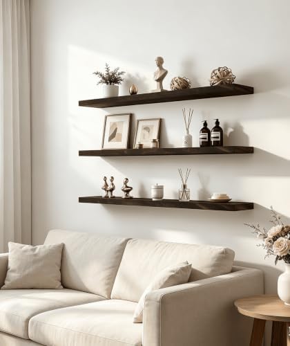 Brown Wood Floating Shelves for Wall Shelf 36 Inch Set of 4 - Image 2
