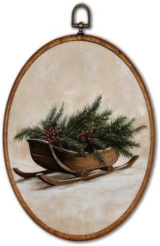 KSDUT Vintage Moody Christmas Sled Sleigh Oval Wall Art 8.6"x11.4" by KSDUT