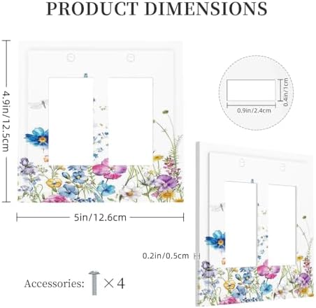 Decorative Outlet Covers Boho Colorful Flowers Plants And Dragonflies 2 Gang - Image 5