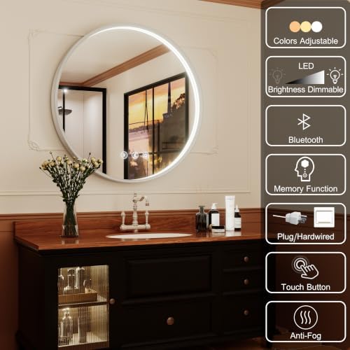 36" Silver Round LED Bathroom Mirror - Image 5