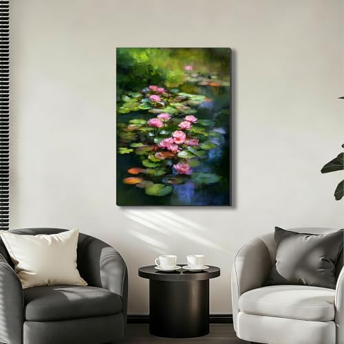 ZERILYN Ship Next Day Water Lily Canvas Art Pink Lotus Flower Wall Decor Nature - Image 7