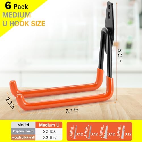 6 Pack Garage Hooks Heavy Duty Storage Organizer Wall Mount Power and Garden - Image 3