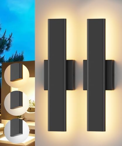 Aipsun 15.7" LED Outdoor Wall Sconce, Modern Black Exterior Wall Light by Aipsun