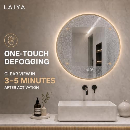 LAIYA 36 Inch Gold Round LED Bathroom Mirror, Anti Fog, 3 Colors - Image 5