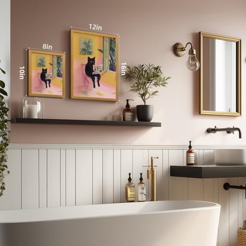 Cyebmo Funny Bathroom Wall Art, Cute Black Cat Sitting on Toilet Reading - Image 3