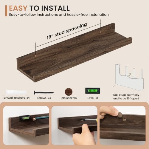 Dreamland Picture Ledge Shelf for Wall, Floating Shelves Set of 2, 20 inch Long - Image 4
