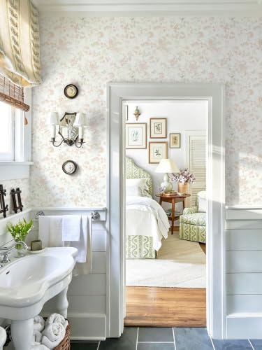 Ismoon Peel and Stick Wallpaper Pink Floral Contact Paper 17.3 x 393in - Image 4
