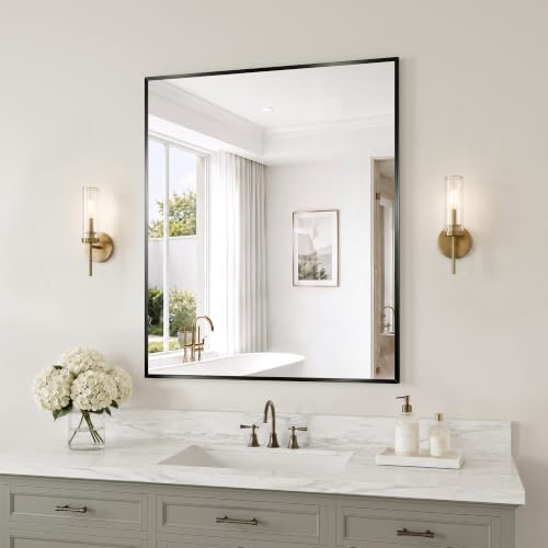30"x36" Black Bathroom Mirror Wall Mounted by MYSUNORIA