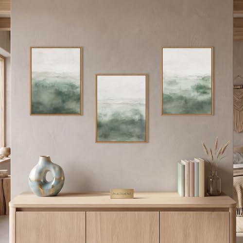 Abstract Sage Green Framed Canvas Wall Art, Neutral White and Grey Wall Decor - Image 2