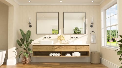 TETOTE Black Framed Mirror for Bathroom Vanity 36" x 36" Matte Black Rectangle - Image 2