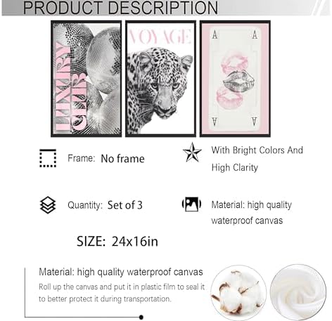 YZLYAD Y2K Pink Posters Wall Art, Trendy Leopard Wall Decor24x16in - Image 3