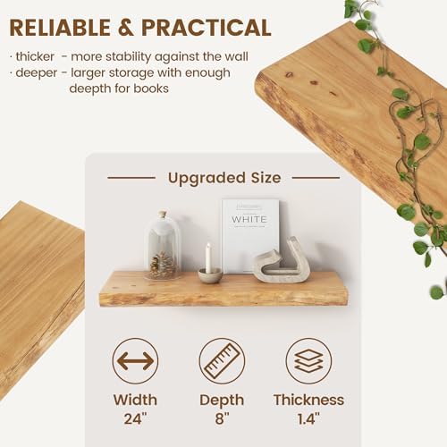 Live Edge Floating Shelves for Wall Decor, Solid Elm Wood Floating Shelves Wall - Image 5