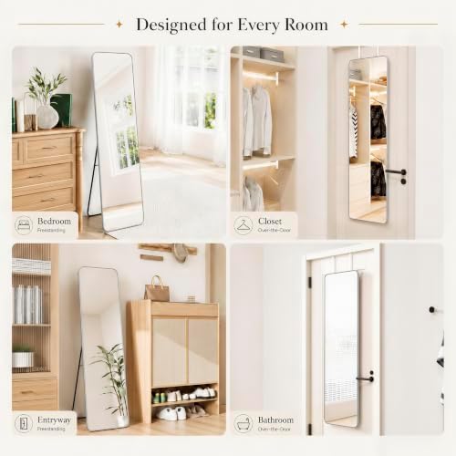 57x16" Full Length Mirror Floor Stand, Over the Door, Wall Mounted Silver - Image 3