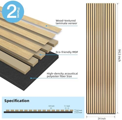 Art3d Acoustic Wood Slat Panels 94.5"x24" - Image 2