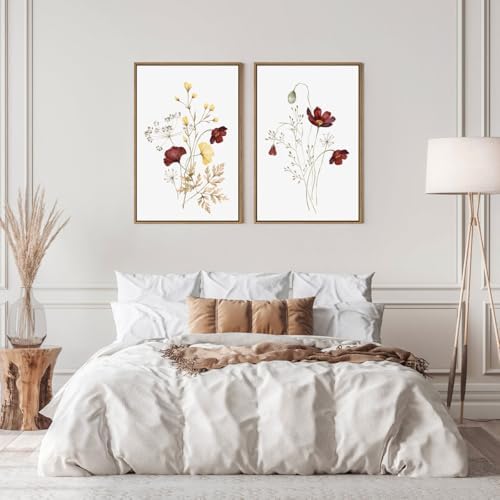 Watercolor Botanical Wall Art Prints Burgundy and Yellow Flower Pictures Wall - Image 7