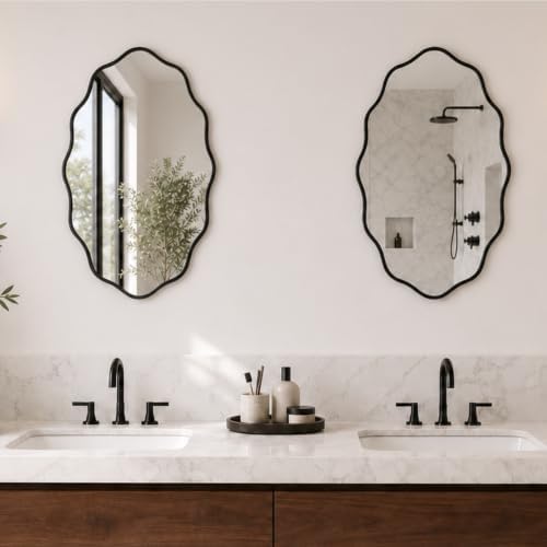PERFNIQUE Black Scalloped Mirror, Hanging Leaning - Image 5