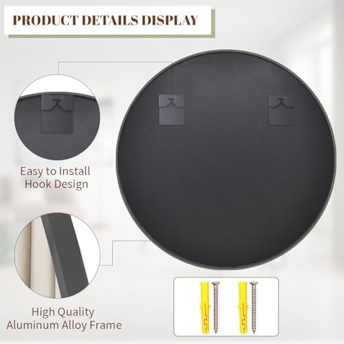 BEAUTYPEAK 42 Inch Round Mirror, Metal Frame Circle Mirror - Image 6