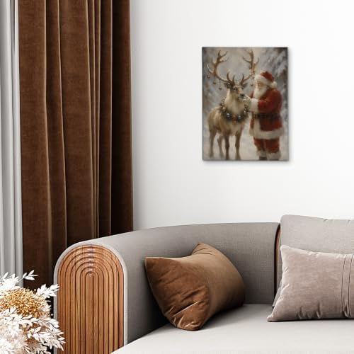 DIENADFX Christmas Santa Reindeer Canvas Wall Art Decor Pictures 11x14 - Image 2