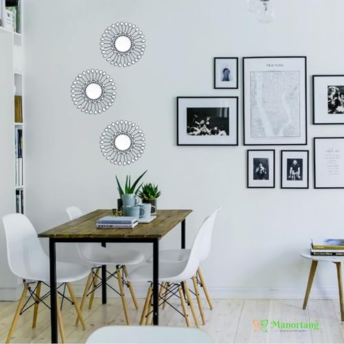 Black Mirrors 3 Piece, Sunburst Mirror Hanging Wall Decor, 9inch indoor Adorn - Image 4