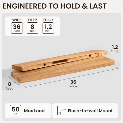 Fun Memories 36 Inch Floating Shelf, 8 Inch Deep Rounded Edge Solid Elm Wood - Image 2
