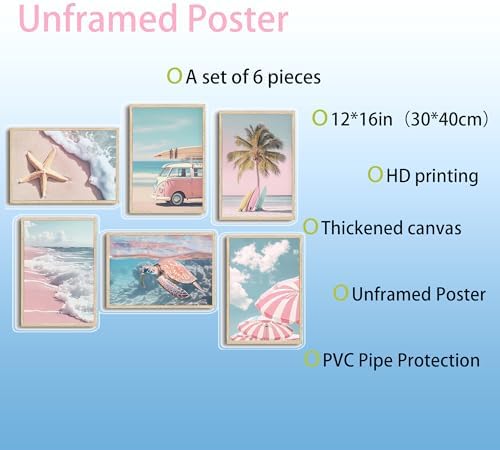 PeuYot Pink Beach Wall Art, Unframed Canvas Posters - Image 3