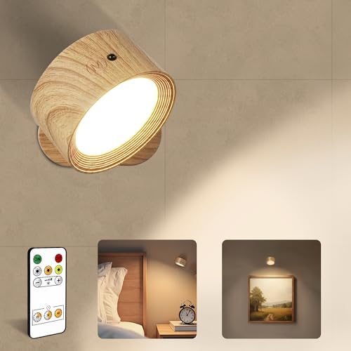Rechargeable Wall Sconces with Remote, Magnetic Wall Lights, Wood 1 Pack by AMETHEUS