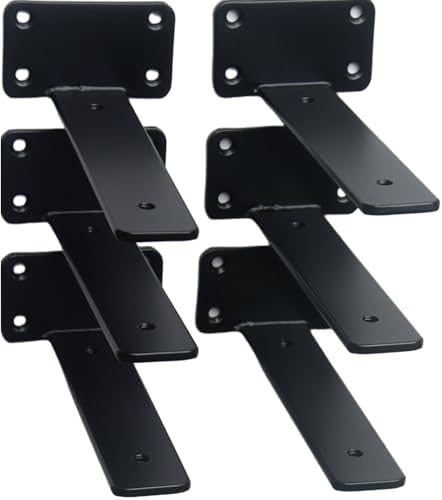 6 Pack - 7 inch Black Hidden L Shelf Bracket Iron Floating Shelf Brackets by MHMYDZ