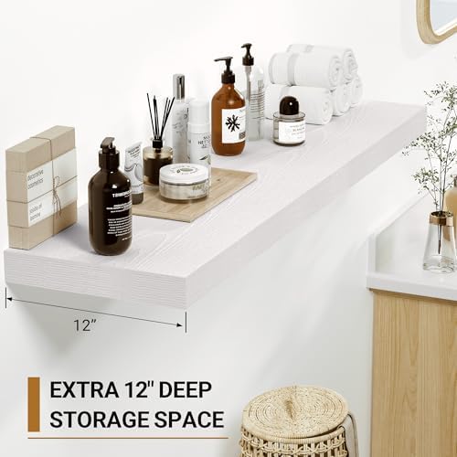 Vivelove 48 Inch White Floating Shelves, 12 Inches Deep Shelves - Image 4