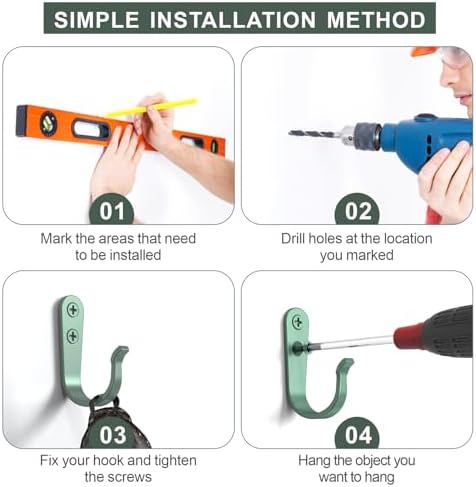 BREYDROK 20-Pack Coat Hooks for Hanging, Heavy Duty Green Metal Wall Hooks - Image 5