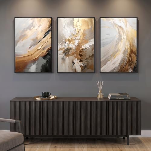 Large Framed Neutral Luxury Abstract Wall Art, 3 Piece Set, Each 20x30 In - Image 4