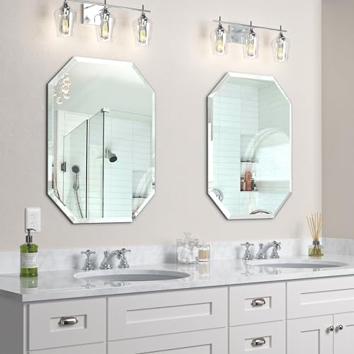 28" x 20" Silver Rectangle Wall Mirror Beveled Edge Frameless Mirrors - Image 4