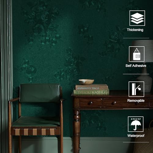 Dimoon 17.7''x393.7''Green Peel and Stick Wallpaper Gothic Floral Wall Paper - Image 3