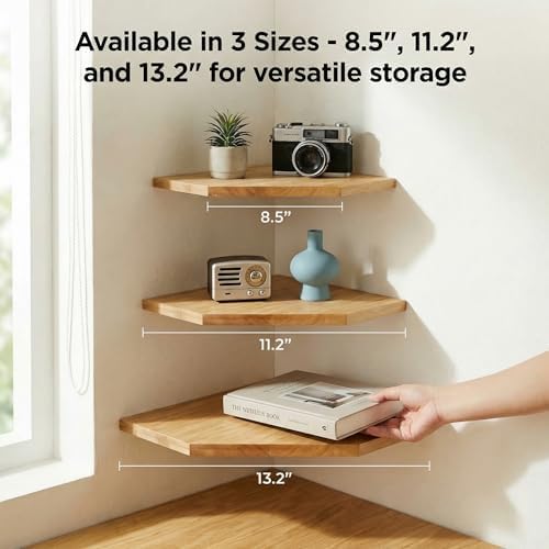 JiudunsKylight Oak 3-Tier Corner Floating Shelf Set - Image 3