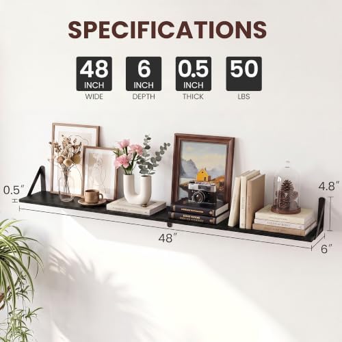 Black Wall Shelves 6" Deep, 48x6 Inch - Image 3