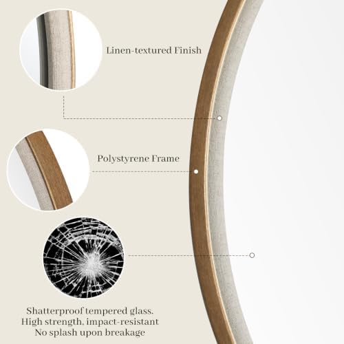 WallBeyond Round Mirror 32 Inch, Linen-Texture Circle Wall Mirror - Image 6