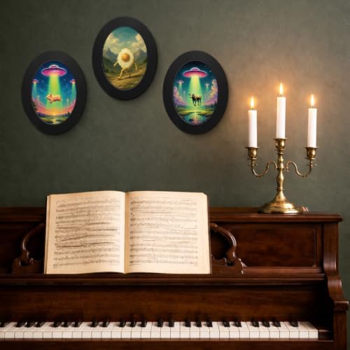 3Pcs Funny Whimsical UFO Animal Oval Wall Art Framed Home Decor - Image 5