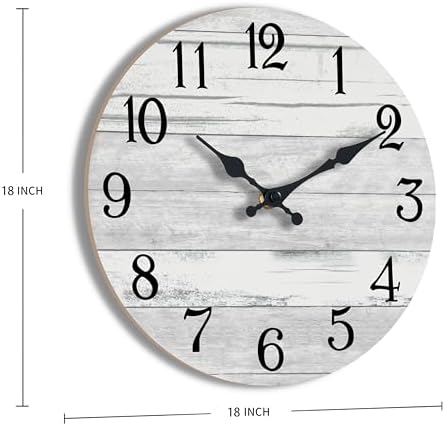 KECYET 18 Inch Wall Clock Battery Operated Gray White Silent Farmhouse - Image 2