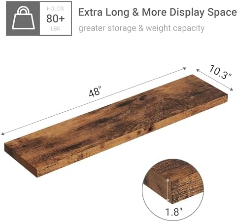 Vivelove Single Floating Shelves 48x10” Set of 1, Rustic Brown - Image 3