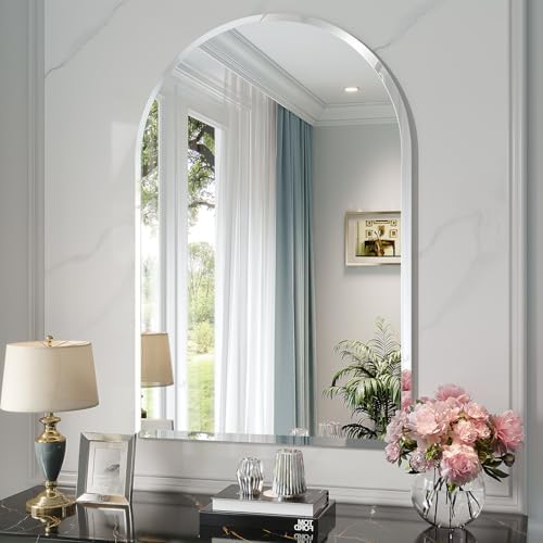 Frameless Bathroom Mirror, Arch Wall Mounted Bathroom Mirror by Brauthon