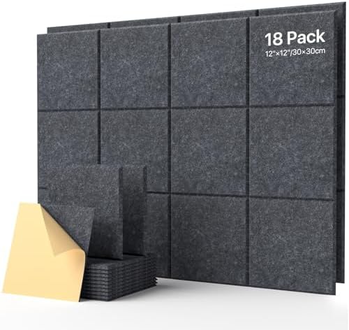 Soundsbay Self-Adhesive Soundproof Wall Panels 18 Pack 12"x12" Dark Gray by Soundsbay