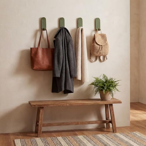 AceOrbit 4 Pcs Sage Green Rainbow Arch Adhesive Wall Hooks Boho Handmade Wooden - Image 5