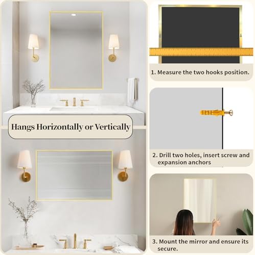 Sunniry Bathroom Mirrors for Vanity, 18x26 inch Gold Bathroom Mirror - Image 5