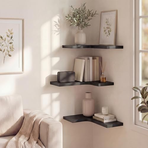Corner Floating Shelves for Wall Mounted L-Shaped Wood Corner Wall Shelf - Image 2