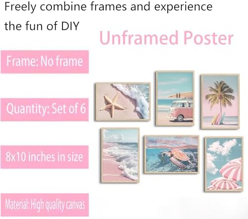 PeuYot Pink Beach Wall Art, Unframed Canvas Posters - Image 3
