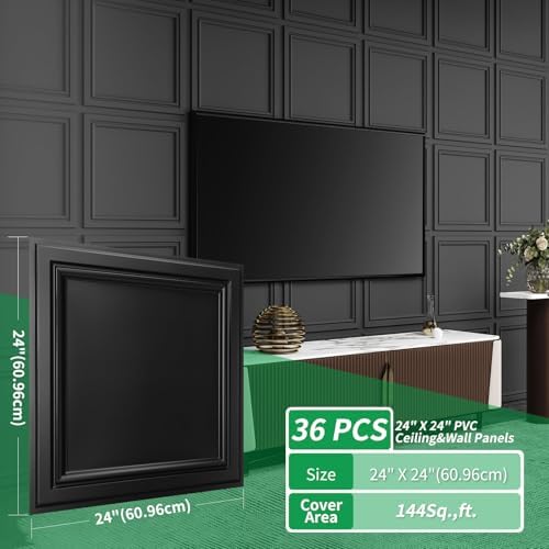 Art3d 12 Pack PVC Ceiling Tiles, 24x24 Inches Waterproof Drop Ceiling - Image 3