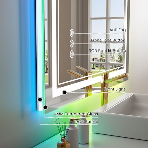 44x32 Inch RGB LED Bathroom Mirror - Image 3