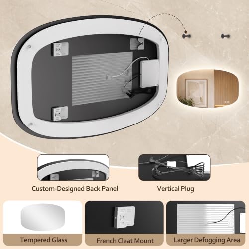 40''x30'' Backlit Mirror Bathroom Wall Rectangular Oval, LED Bathroom Mirror - Image 7